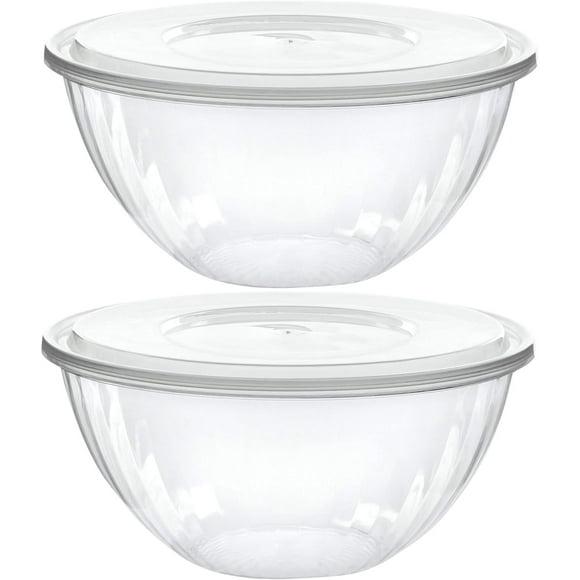 Disposable 48 Ounce Round Crystal Clear Plastic Serving Bowls With Lids, Party Snack or Salad Bowl, Chip Bowls, Snack Bowls, Candy Dish, Salad Container Pack of 4