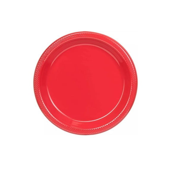 7" Red Salad Plastic Plates: 6 PCs
