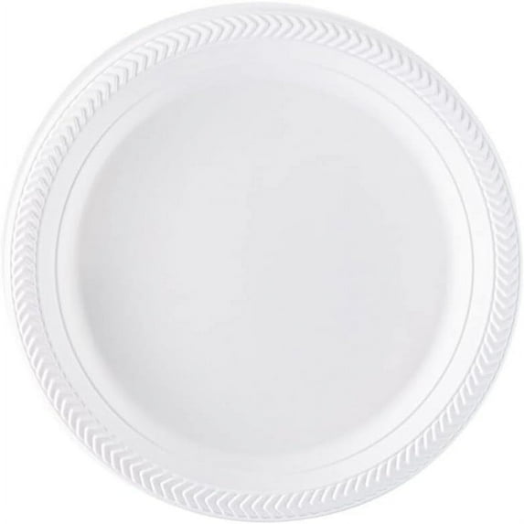 Disposable 7" inch Round White Plastic Plates - China Like Party Plates, Heavy Duty Small Disposable Dessert Plates, Salad Plate, Weddings, Serveware (400)