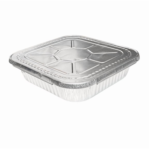 Disposable 8x8 Square Aluminum Pan with Aluminum Lids – Secure Fit 8.25 x 8.25 Lids: 10CT