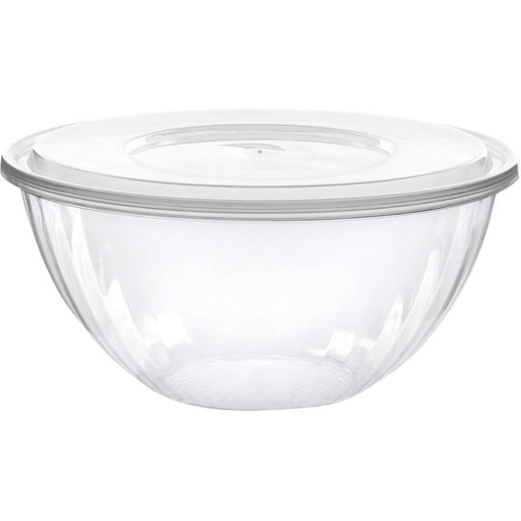Disposable 96 Ounce Round Crystal Clear Plastic Serving Bowl With Lid - Party Snack or Salad Container, Chip and Candy Dish - Pack of 4