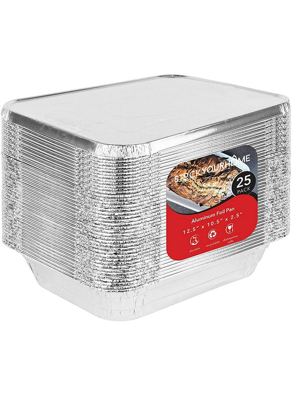Disposable 9x13 Aluminum Pans with Lids (25 Pack) by Stock Your Home