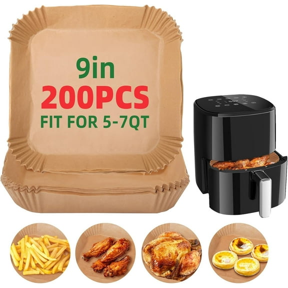 Disposable Air Fryer Liners, 200 PCS 9-Inch Square Air Fryer Paper, Microwave Baking Food Grade Baking Sheets for 5-7 Liter Air Fryer