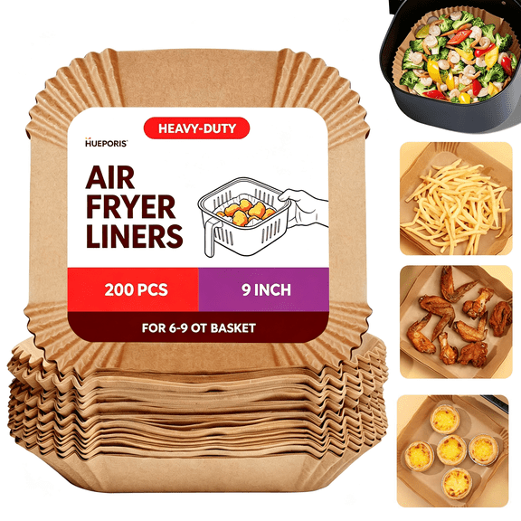 Air Fryer Liners Disposable 200 Pcs, Square 9" Non-Stick Oil-Proof Parchment Paper, Airfryer Sheets & Airfryer Liners for 6-9 Qt Air Fryer Basket