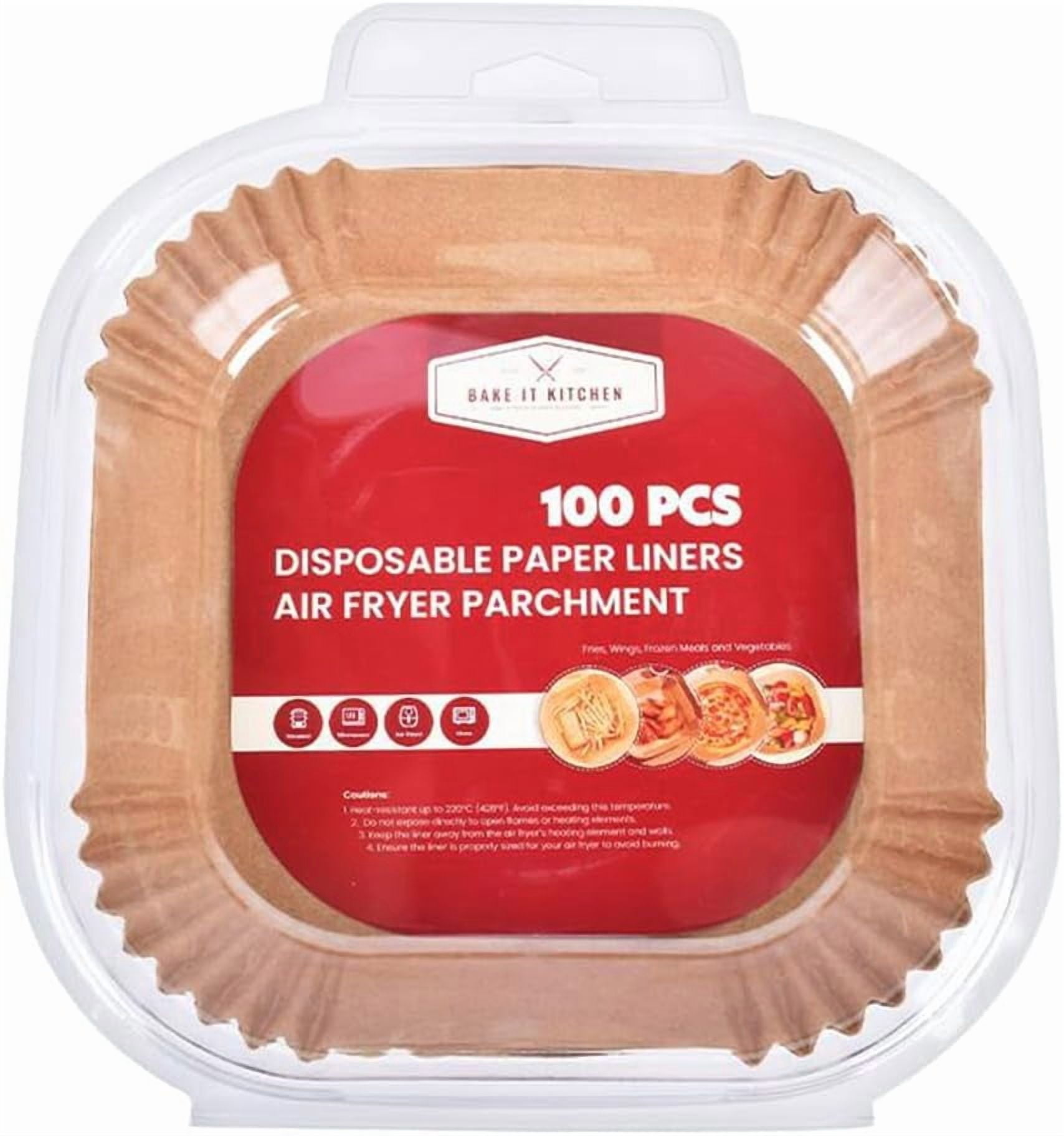 Disposable Air Fryer Paper Liners - 100 Pack, Non Stick (8 inch) Square for Microwave, Free of Bleach, Family Gatherings, Parchment Paper, Oil Proof for Oven Use (100, 8" Square)