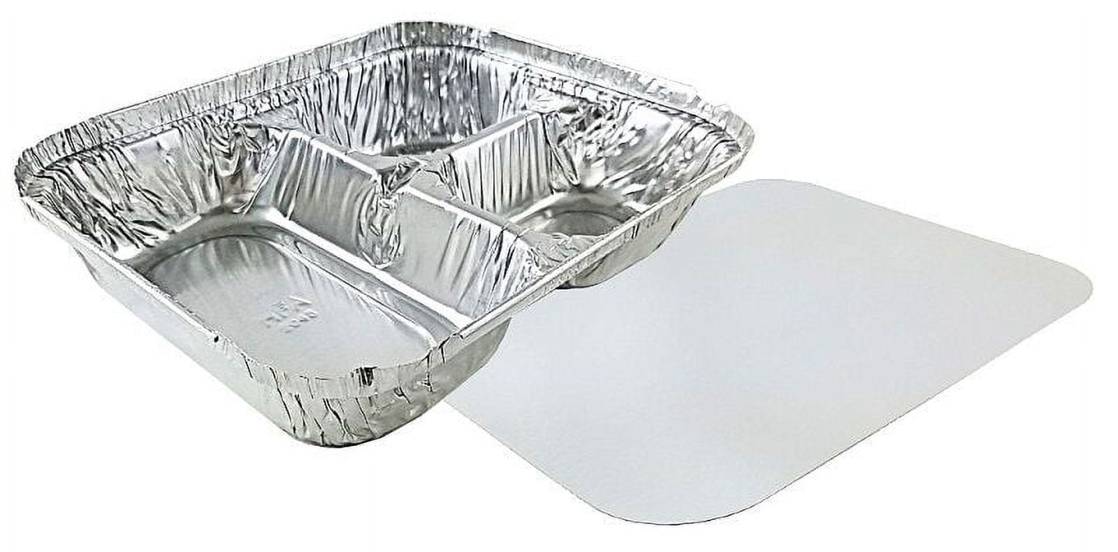 Disposable Aluminum TV Dinner Trays With Lids - 4 Compartment Meal Containers (50 Count)