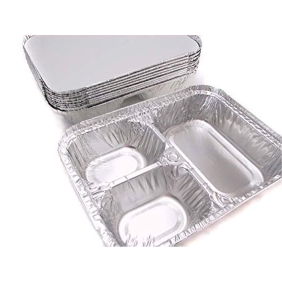 disposable aluminum 3 compartment t.v dinner trays with board lid #210l (25)