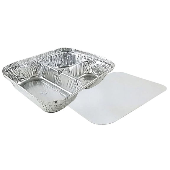 Handi-Foil 3-Compartment Disposable Oblong Foil Pan with Board Lid #2045 (Pack of 7)
