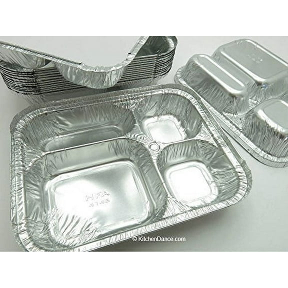 Disposable Aluminum 4 Compartment T.V Dinner Trays with Board Lid by Handi-Foil #4145L (10)