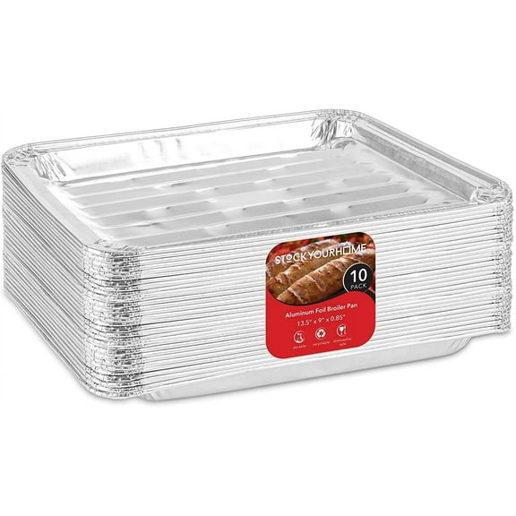 Disposable Aluminum Foil Broiler Pans (10 Pack) - Broiler Drip Pans for Oven - Durable Broiling Pans with Ribbed Bottom Surface for BBQ Grill Like Texture - 13x9 Inch Broiler Pan