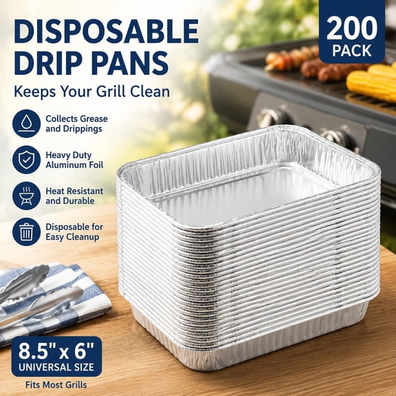 Disposable Aluminum Foil Grease Drip Pans, Universal Replacement Liners for Grill Series, 8.6" x 6", 200 Pcs