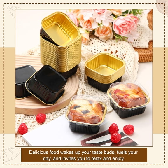 Disposable Aluminum Foil Mini Cake Pans with Lids, 5 oz 200 Pack Square Baking Cups for Cupcakes, Desserts and Parties, Great for Weddings and Birthdays
