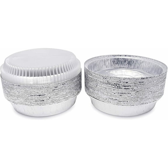 Disposable Aluminum Foil Pan Baking Oven Safe Round 7' with Dome Clear Lids (500)