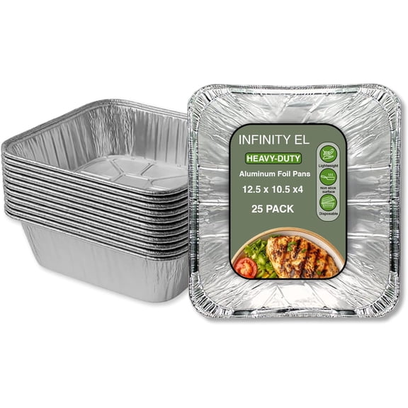 Disposable Aluminum Foil Pans 25 Pack | Half Pan Extra 12.5" x 10.5" x 4" Deep Disposable Baking Pan | Heavy Duty Aluminum Foil Pan for Roasting Turkey Lasagna Thanksgiving Christmas