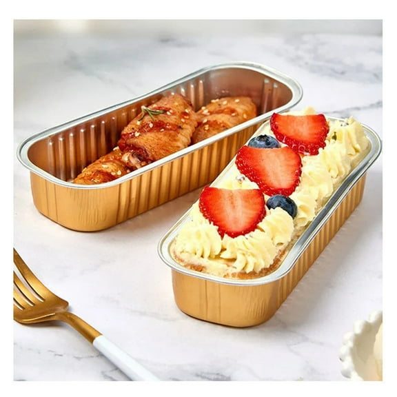 Disposable Aluminum Foil Tin Box With Lid,Aluminum Foil Food Containers,Disposable Tin Foil Pans,Rectangular Tin Foil Packing Box For Cooking,Baking,Meal Prep,Freezer,Takeout Etc,Gold,5.9x1.85x1.22"