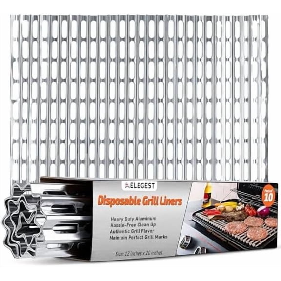 Disposable Aluminum Grill Liners & Grill Toppers | Heavy-Duty, Tear & Heat Resistant BBQ Sheets | Perfect for Public Park Grills, Outdoor BBQ, Camping & Tailgating | 12 x 20 Size, 10-Pack
