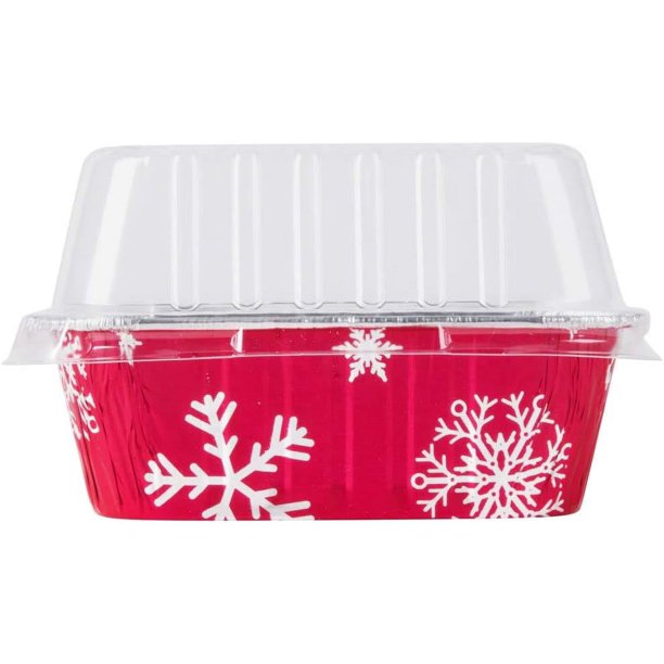 Disposable Aluminum Holiday 1 Lb. Mini Loaf Pans With Clear Snap On Lid