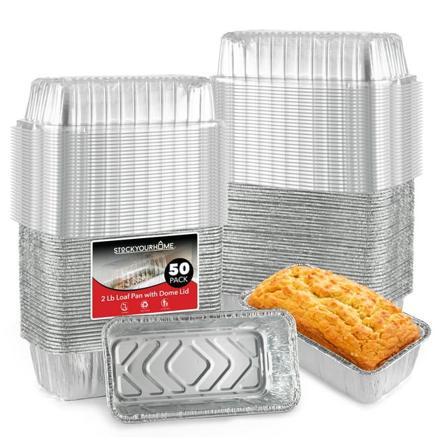 Disposable Aluminum Loaf Pans with Lids, 2 Lb (50 Pack) Foil Baking