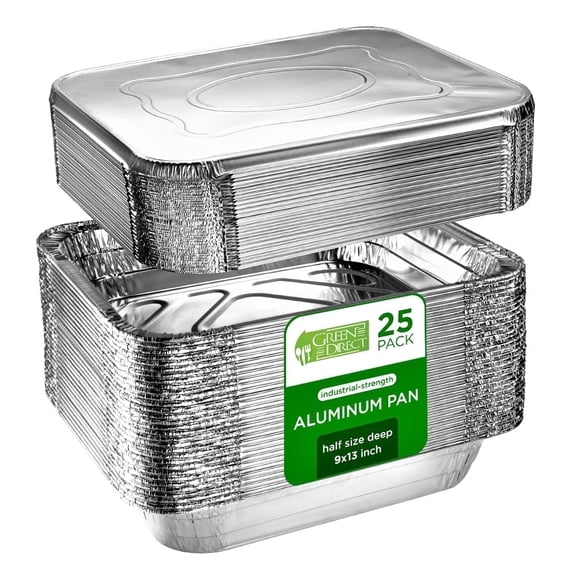 Disposable Aluminum Steam Table Foil Pans With Lids For Cooking, Baking, 25 Pack