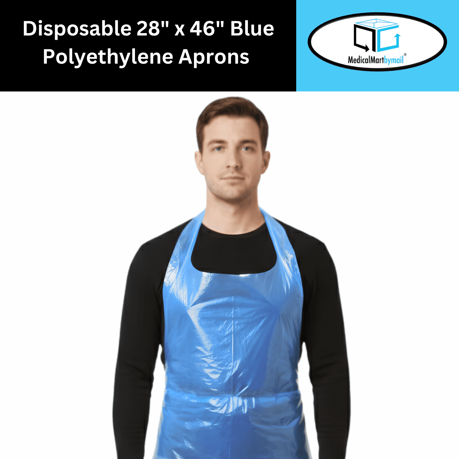 MMBM Disposable Apron Blue Polyethylene 1 Mil Aprons Size: 28 inch x 46 inch - 2000 Pieces