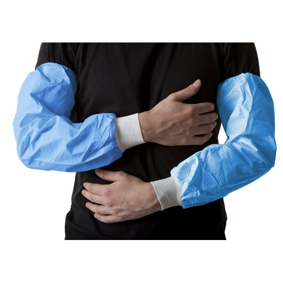 Blue Disposable Arm Sleeves Covers, 18 Inches. 100 Pack Disposable Arm Sleeve Protectors. 50 Pairs Waterproof SMS Sleeve Covers for Arms. Unisex Work Sleeves to Cover Arms