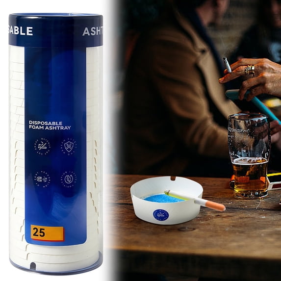Disposable Ashtrays with Odor-Eliminating , Instant Extinguishing and Ash Absorption, Mess-Free Design, 25-Pack Portable Air Purifying Set for Home/Office/Outdoor Use