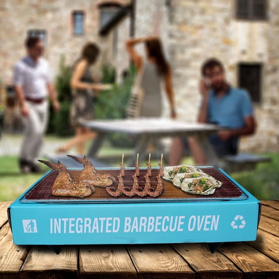 Disposable BBQ Grill 12.6x8.7x2 in, Stainless Steel and Kraft Paper Charcoal Stove, Fast Burning for Outdoor Picnic Barbecue and Camping, 1 Pc