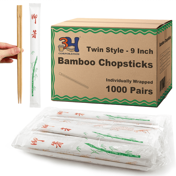 1000 Pairs (9 Inch) Disposable Bamboo Chopsticks Individually Wrapped Bulk, Splinter-Free, Premium & Food Safe for Restaurants, Takeout, Home & Catering Events