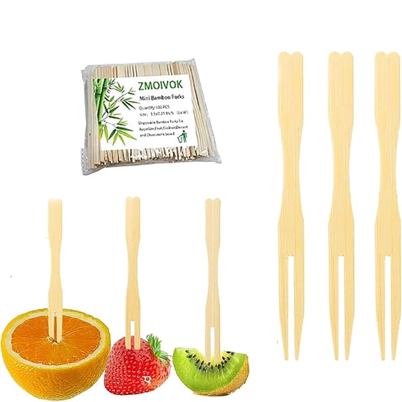 Disposable Bamboo Fruit Forks, Eco-Friendly Biodegradable Mini Forks for Fruit Cake Dessert