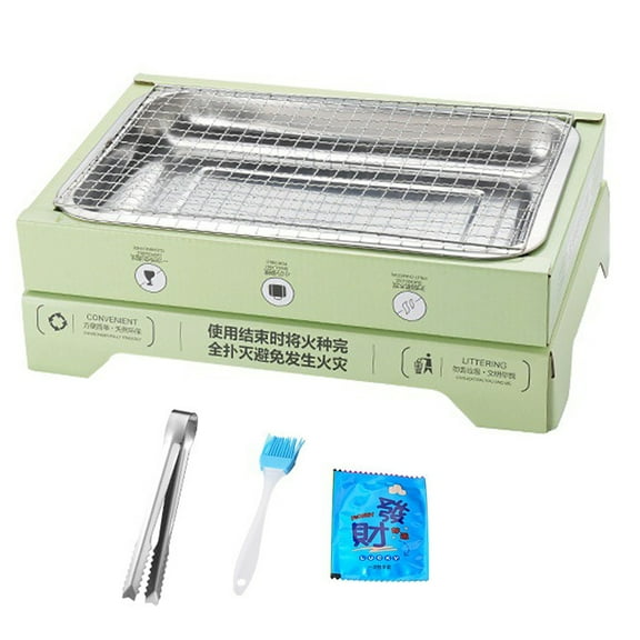 Disposable Barbecue Grill Charcoal Grill High Stability Non-Slip Even Heat Conduction Simple Installation Portable Grill-Green