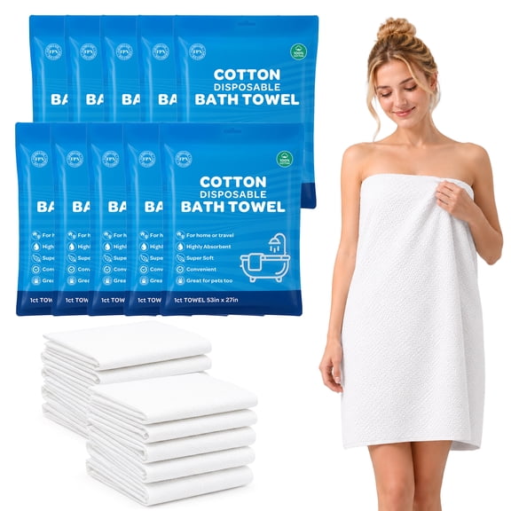 Disposable Bath Towels 10 Pack, Extra Large 53x27 Soft Absorbent Single Use Body Towels for Travel, Gym, Spa, Salon, Hotel, Guest Bathroom