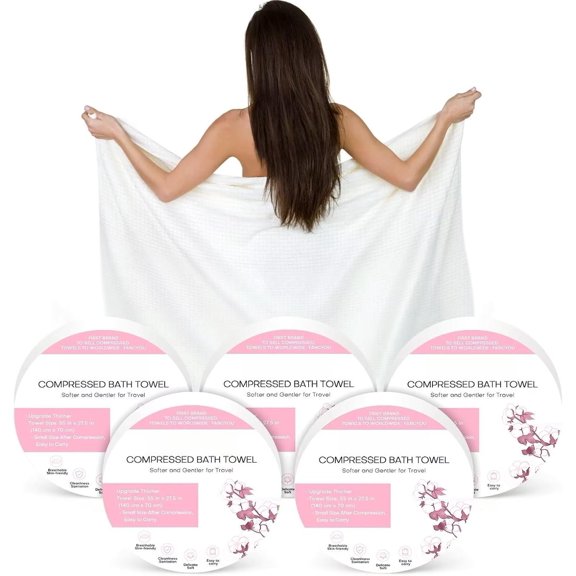 Disposable Bath Towels Compressed Towel, 55''X27.5'' Large Thicken Travel Towel Disposable Camping Shower  Towels for Hotel Beach Swimming Pet Towels (5  )