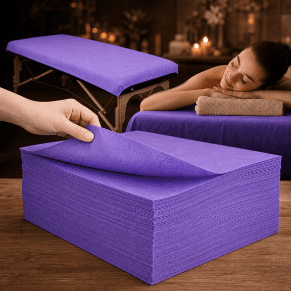 Disposable Bed Sheets 100 31" X 71" Masstable Non Woven Fabric Spa Cover Breathable For Beautys(purple)