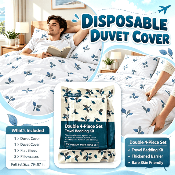 Disposable Bed Sheets for Hotel, King Size Travel Disposable Bedding Set,Disposable Comforter Cover, Portable for Travel,Contains 1bed Sheet 1quilt Cover and 2pillowcases
