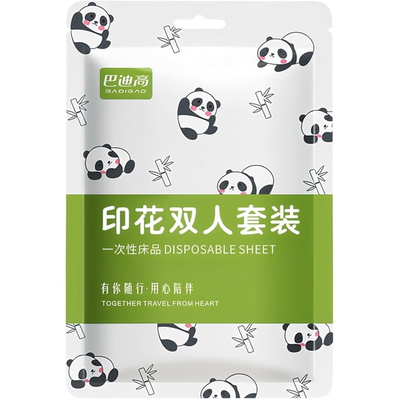 Disposable Bed Sheets and Pillowcases for Travel Hotel Portable Nonwoven Bedlinen Flat Sheet Quilt Cover Sheet Set with Pandas and Bamboo Pattern Printed LLCP-XM