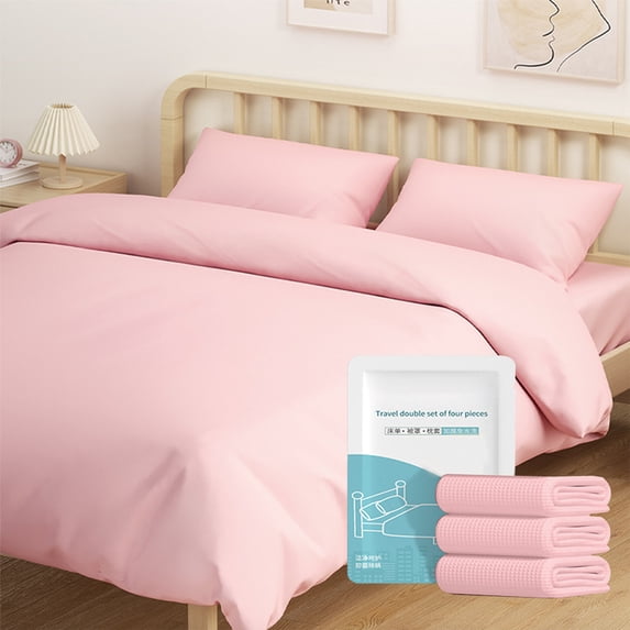 Disposable Bed Sheets, Portable Travel Hotel Bedding, Non-Woven Single Use Quilt Cover 180x230cm Machine Washable Quick Dry, Pink