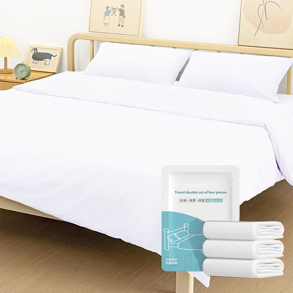 Disposable Bed Sheets, Portable Travel Hotel Bedding, Non-Woven Single Use Quilt Cover 180x230cm Machine Washable Quick Dry, White
