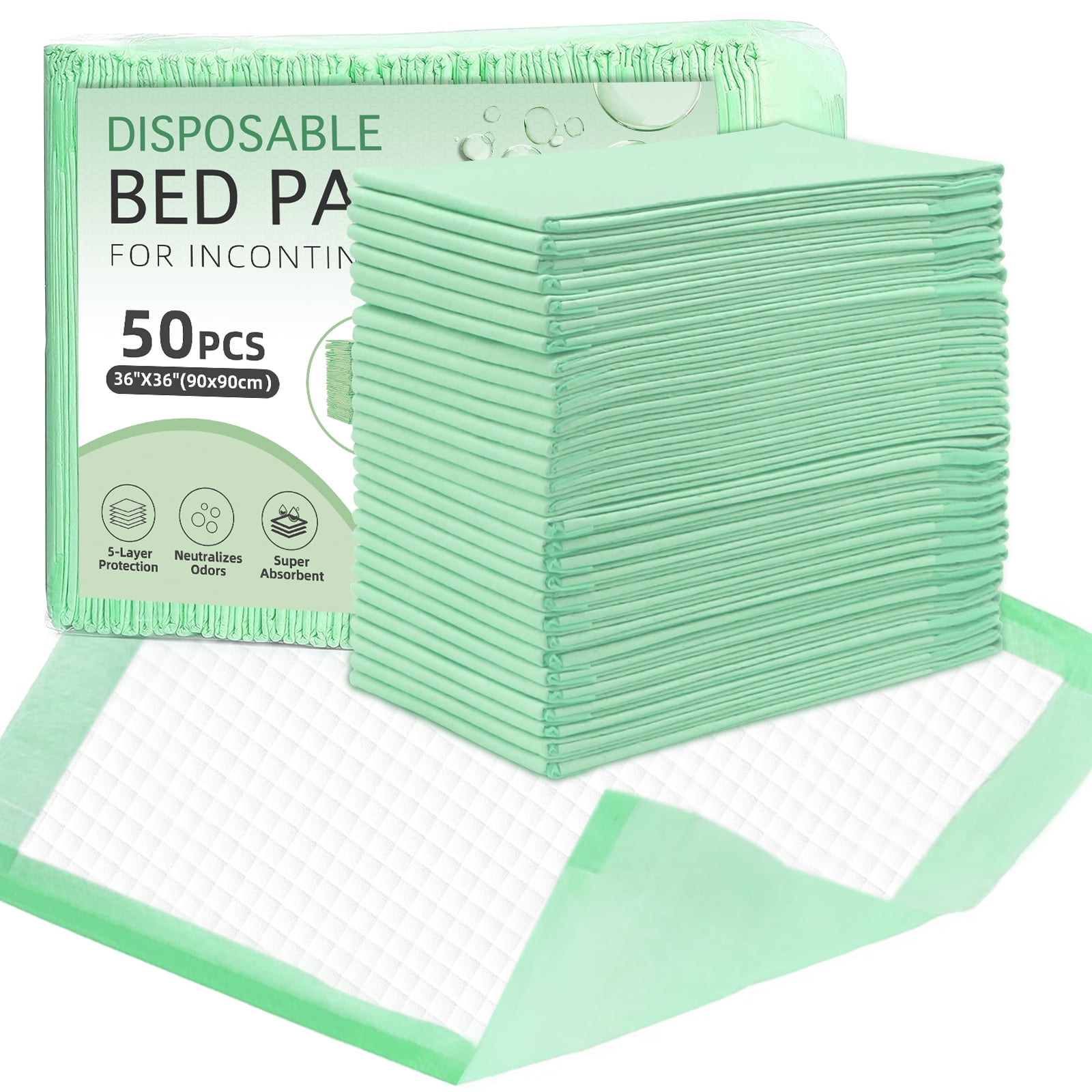 Disposable Beds Pad 36"x36", 50 Count Underpad for Beds, Disposable
