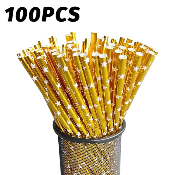 Disposable Biodegradable Glitter Paper Straws - 100-Pack Eco-Friendly Drink Accessories for Parties and Decorations