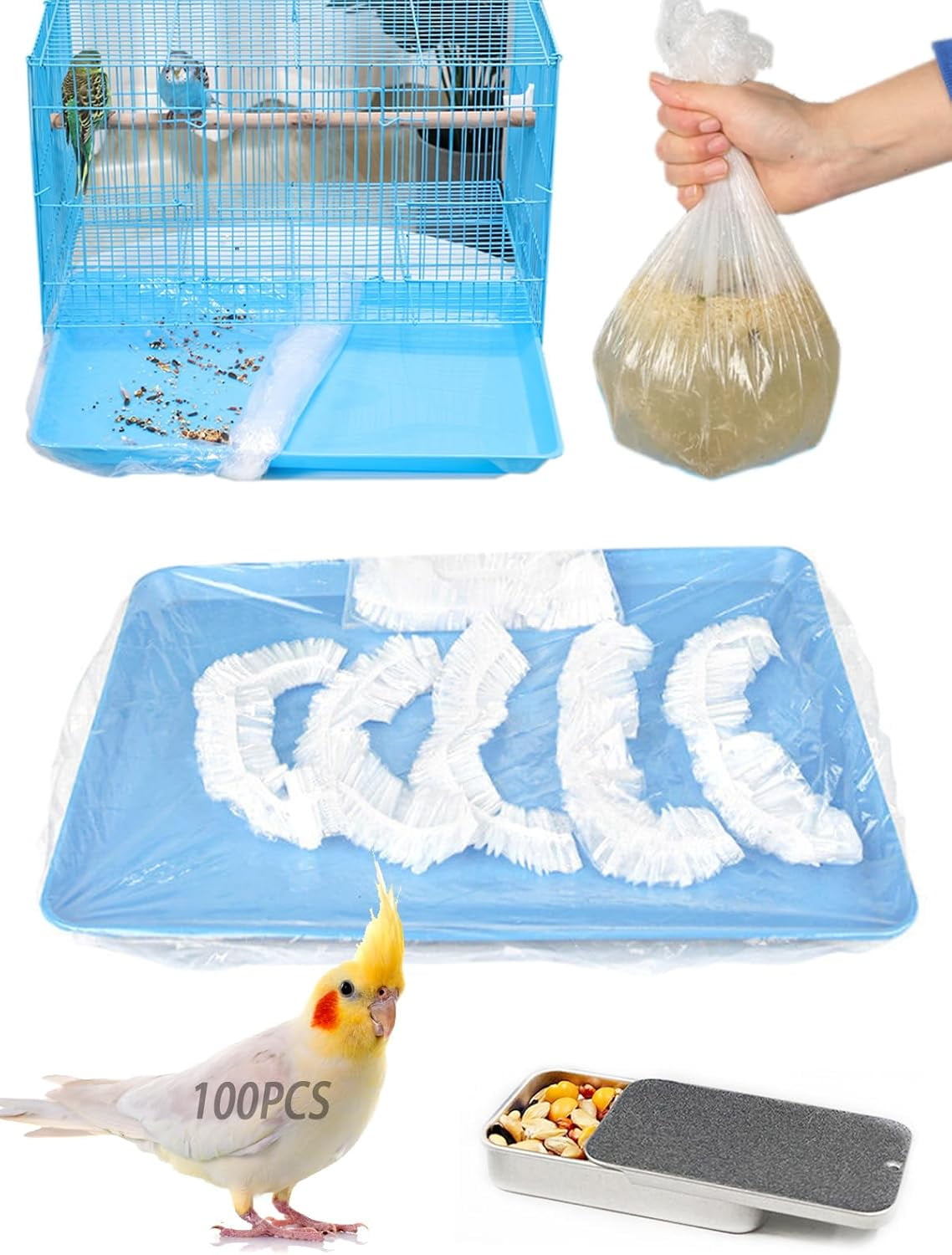Disposable Bird Cage Liners Clear Plastic Parakeet Cage Liner Bag - 100 ...