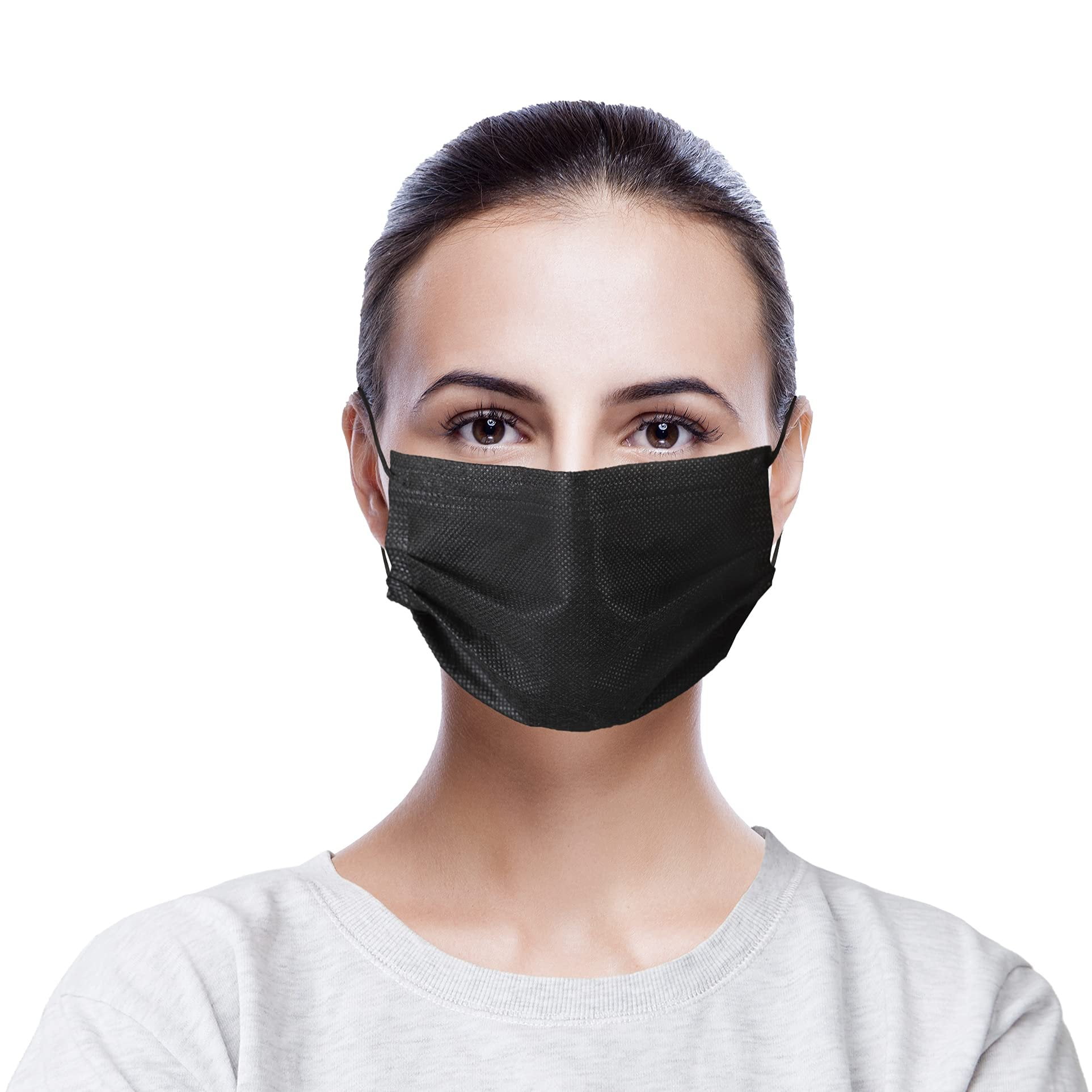 Disposable Black Face Masks in Bulk. Pack of 2500 Adult Mouth & Nose Masks. 3-ply Mouth Covers with Nose Wire. Unisex Face Dust Protection with Adjustable Earloops for Outdoor, Home, Office.