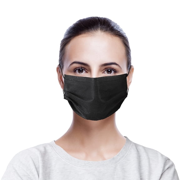Disposable Black Face Masks in Bulk. Pack of 2500 Adult Mouth & Nose Masks. 3-ply Mouth Covers with Nose Wire. Unisex Face Dust Protection with Adjustable Earloops for Outdoor, Home, Office.
