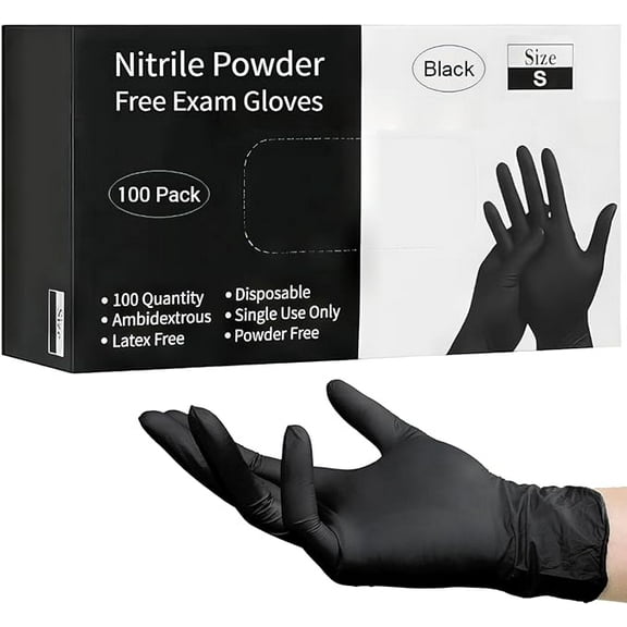 Disposable Black Nitrile Gloves 100 Pcs S 5 Mil Latex & Powder Free Chemical Resistant Food Safe & Durable