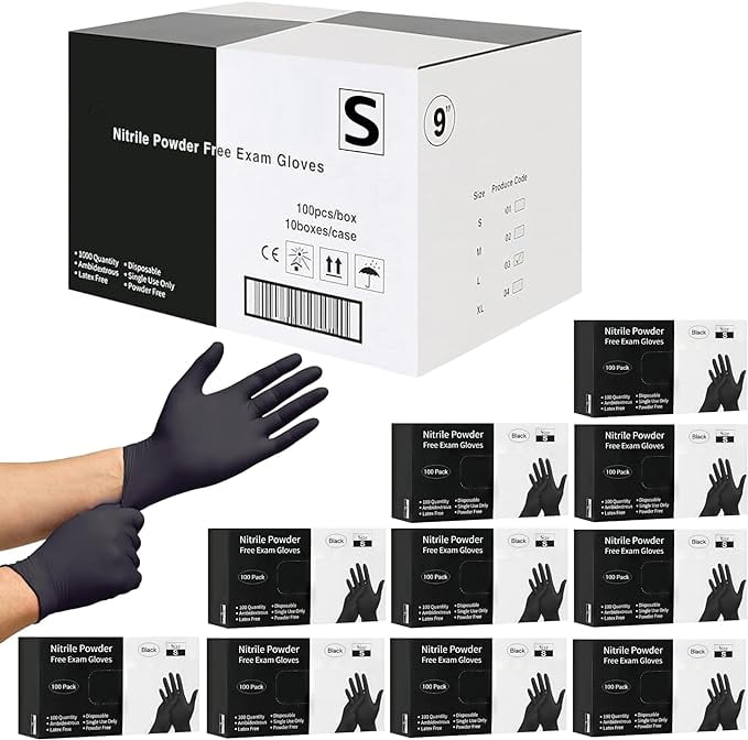 Disposable Black Nitrile Gloves 1000 Pcs S Mil Latex Powder