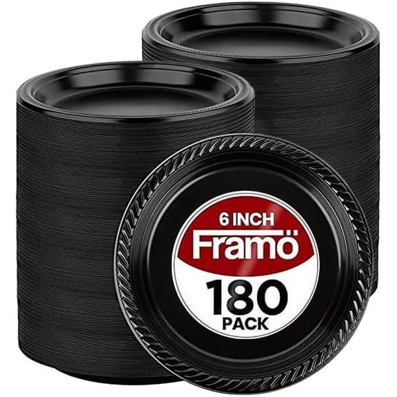 Disposable Black Plastic Plates, Pack of 120-6-Inch Round Plastic Plates Special Events, Party, Dinner, Picnic, or Travel - Bulk Pack Party Supplies