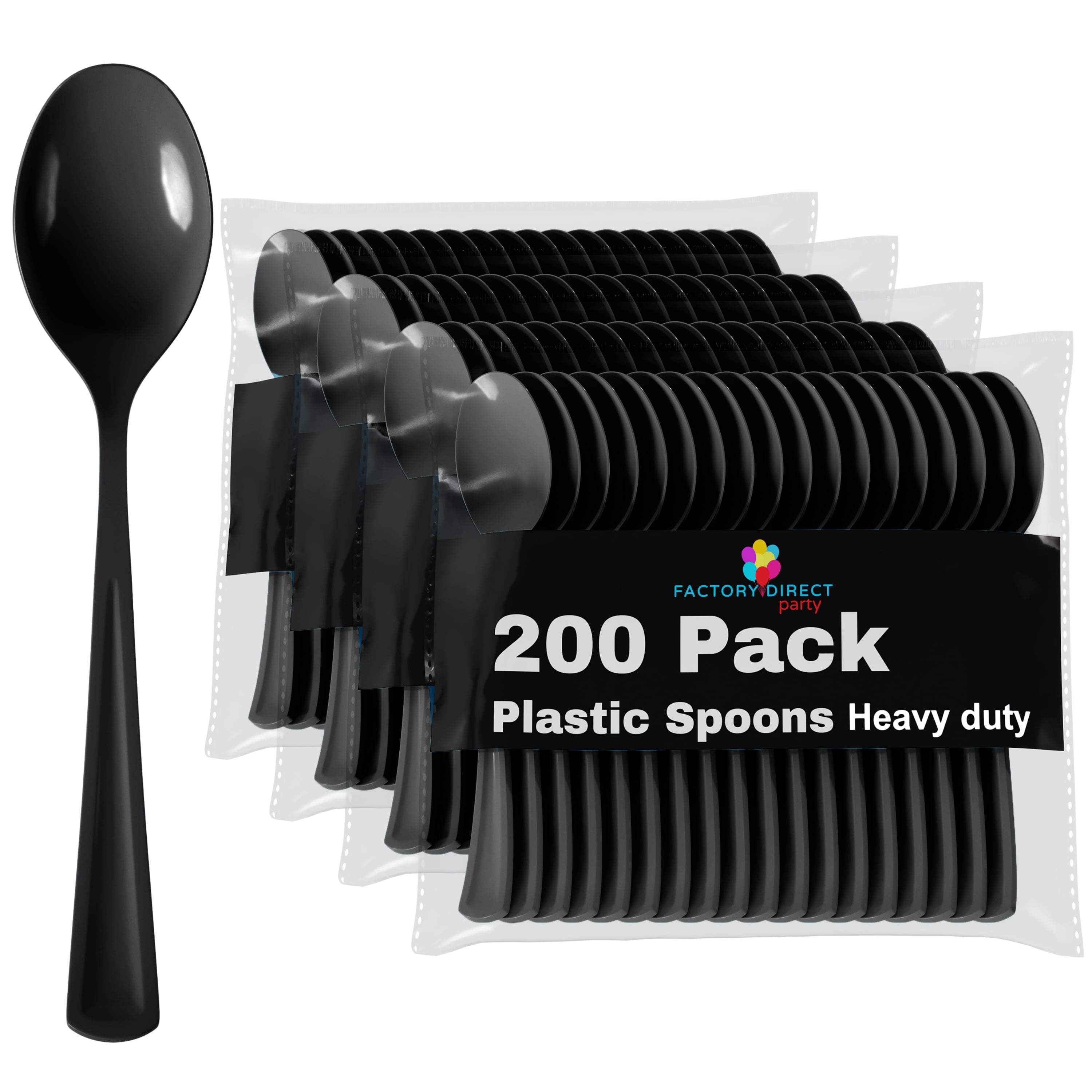 Disposable Black Plastic Spoons 200 Pcs Heavy Duty Black Plastic
