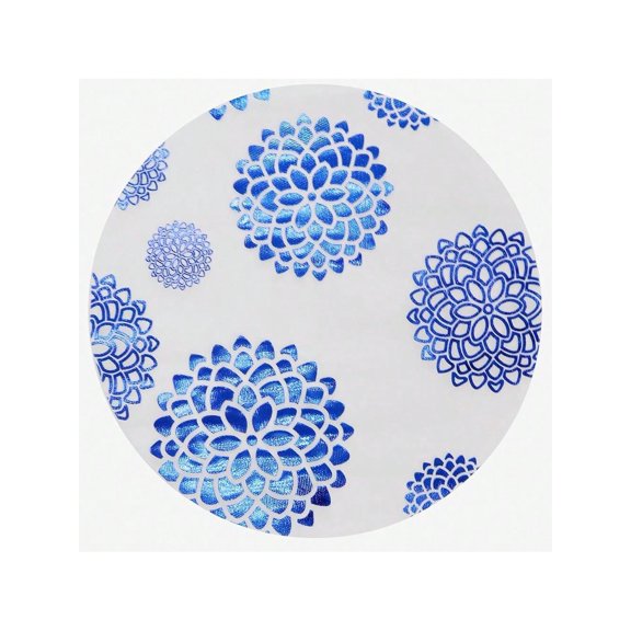 Disposable Blue Dahlia Flowers Placemats Set Of 24 Round 13inch Foiled Spring Summer Table Mates 4 Packs Blue Doilies For Dining Table Wedding Birthday Party Holiday Home Decor