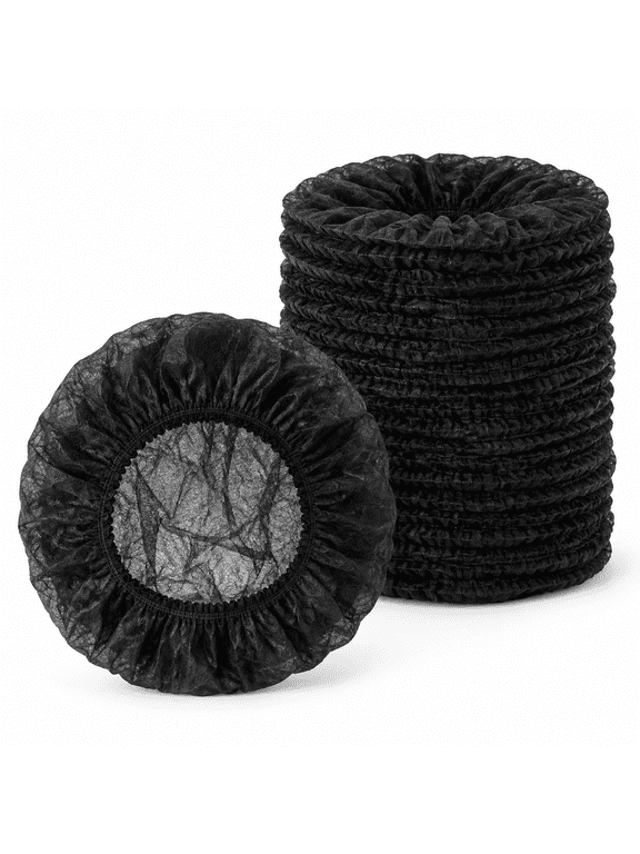 Disposable Bouffant Caps, 21inches Hair Net, Elastic Dust Cap for Food Service, Cooking, Salon, Spa, Spray tans, Restaurant, Industry, Garden, Kitchen Head Cover (Black)