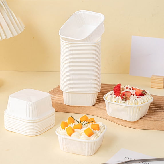 Disposable Cake Boxes with Lids, 50 Pack Baking Paper Cupcake Containers for Party Desserts, Microwave Safe Pastry Packaging for Birthday Wedding Celebration