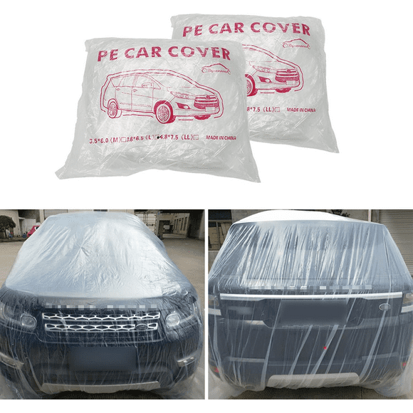 Disposable Car Cover 5 Pack Clear Plastic Car Cover Universal Rain Dust Garage Cover with Elastic Band Medium (12' x 22')